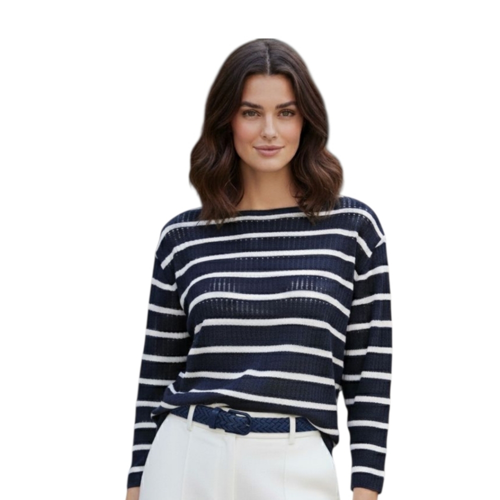 St. John Sport Striped Bateau Neckline Sweater